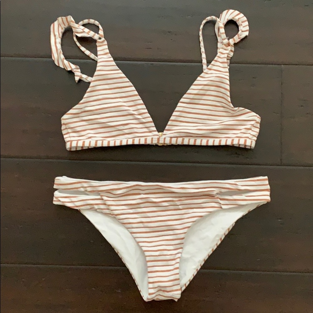 Rust and white stripe swimsuit
